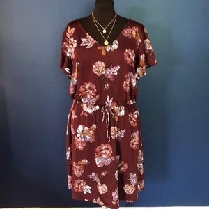 Maurices Burgundy Tie Waist Dress